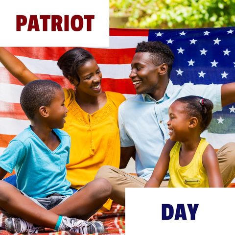 Happy family celebrating patriot day with usa flag