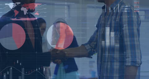 Diverse Businessmen Shaking Hands Amidst Data Visualization