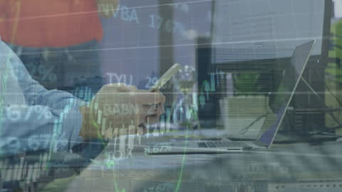 Businessman Using Smartphone with Financial Data Visualization