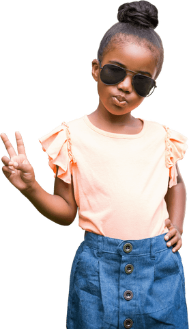 stylish girl posing with peace sign and sunglasses on transparent background - Download Free Stock Videos Pikwizard.com
