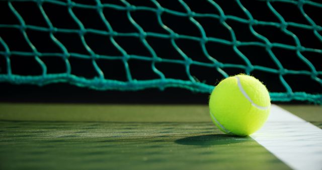Close Perspective Tennis Ball on Hard Court by Net - Download Free Stock Images Pikwizard.com