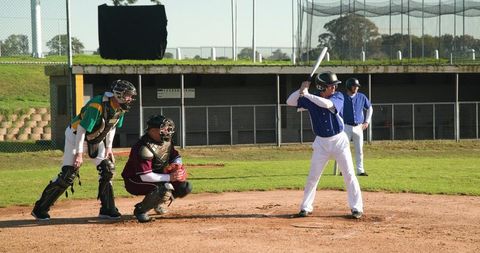 Amateur baseball game batter up at inning start