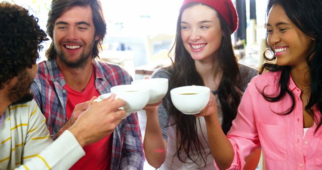 Diverse Young Friends Enjoying Coffee Together - Download Free Stock Images Pikwizard.com