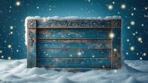 Rustic Wooden Sign in Snowy Winter Wonderland with Bokeh Glow
