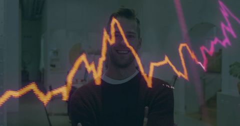 Confident Professional Analyzing Financial Data in Modern Office with Chart Overlay