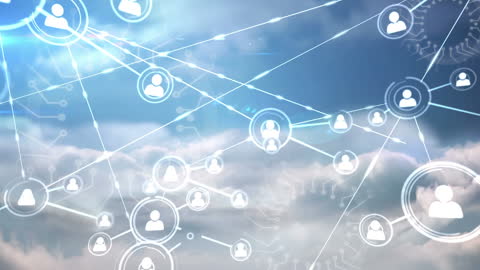 Digital Clouds with Network Connections Graphic