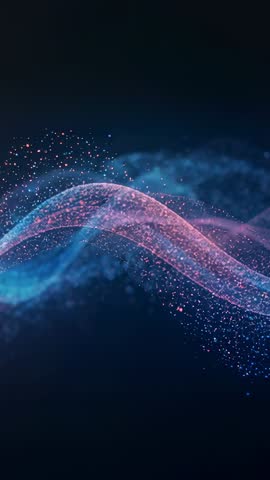 Undulating Neon Particle Ribbon Flowing Through Dark Vertical Space for Tech Motion