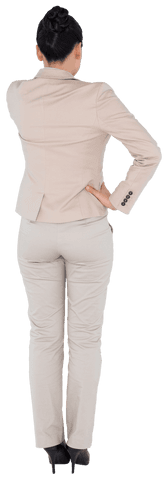 Back View of Asian Businesswoman Standing on Transparent Background