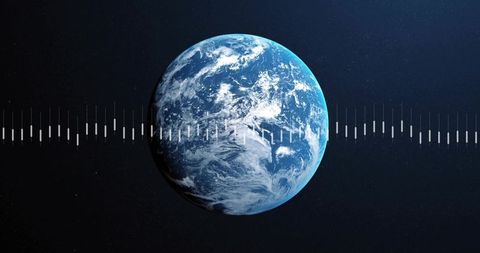 Earth rotating with digital waveform signal across equator for global communications