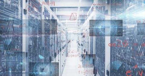 Server Room with Abstract Digital Data Overlays - Download Free Stock Images Pikwizard.com