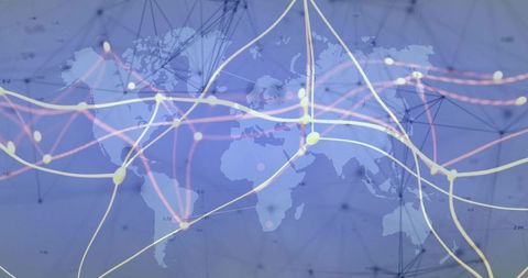 Global network connectivity with glowing nodes on world map