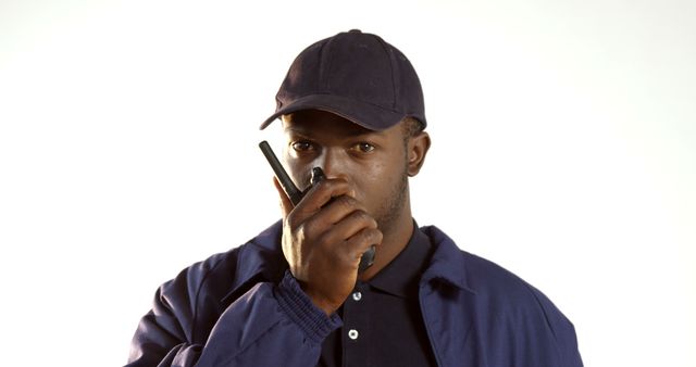 Security Guard Communicating with Radio in Uniform - Download Free Stock Images Pikwizard.com