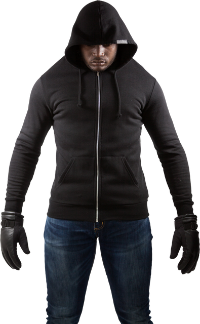 Male Robber in Black Hoodie Standing, Isolated Transparent Background - Download Free Stock Videos Pikwizard.com