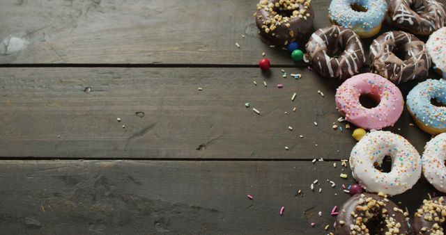 Assorted Colorful Donuts on Rustic Wooden Table - Download Free Stock Images Pikwizard.com