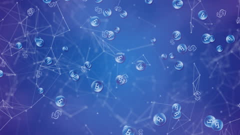 Digital Blockchain Network with Bitcoin Cryptocurrency Symbols