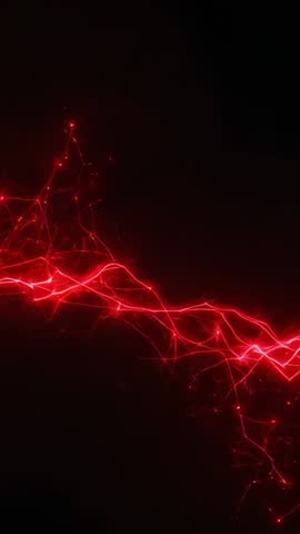 Vertical Neon Red Energy Network Loop Pulsing Cyber Veins and Glowing Nodes for Tech