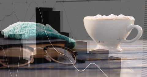 Cup of Coffee on Rustic Table with Book and Glasses in Cozy Setup