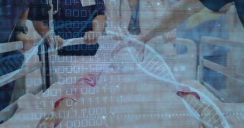DNA Strands and Data Overlay with Medical Professionals