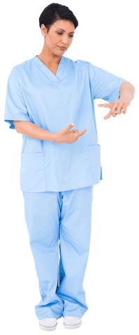 Biracial female doctor pointing with fingers on transparent background