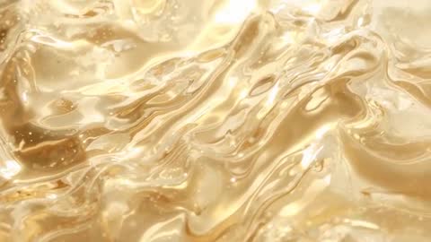 Golden Liquid Surface Flowing with Glossy Ridges and Shimmering Highlights | Abstract CGI Motion
