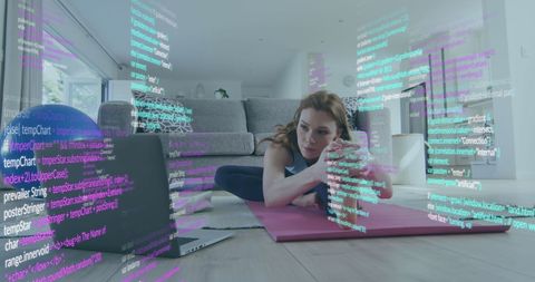 Woman Engages in Digital Exercise with Data Overlay - Download Free Stock Images Pikwizard.com