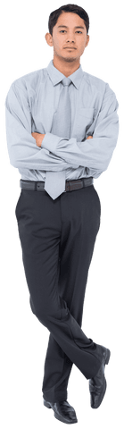 Confident Asian Businessman Standing Arms Crossed Transparent Background