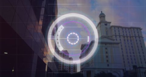 Futuristic HUD Display Over Modern Cityscape