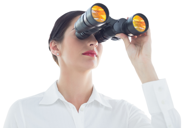 Transparent business woman looking through binoculars - Download Free Stock Videos Pikwizard.com