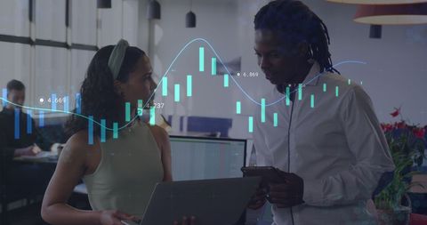 diverse colleagues discussing with digital data overlay - Download Free Stock Images Pikwizard.com