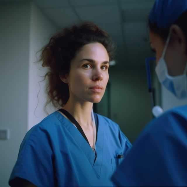 Serious Female Nurse in Scrubs Having Dialogue with Colleague - Download Free Stock Images Pikwizard.com