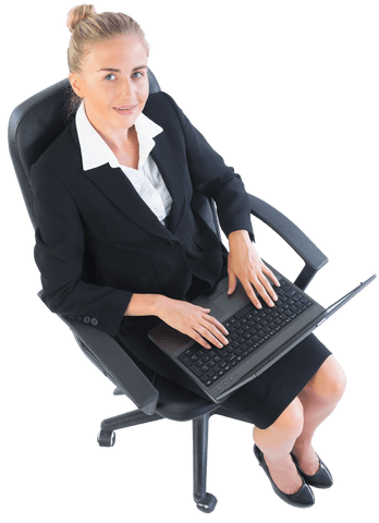 Transparent Businesswoman Working on Laptop in Office Chair