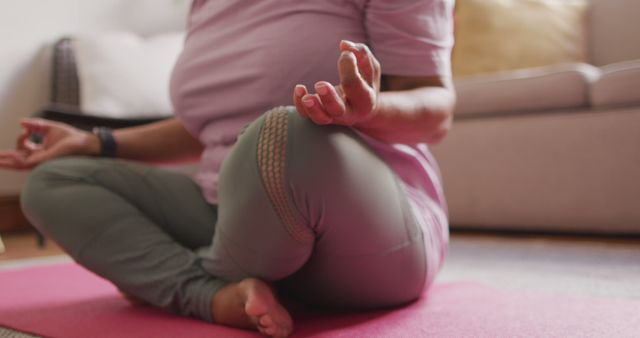 Senior Woman Meditating in Living Room on Yoga Mat - Download Free Stock Images Pikwizard.com