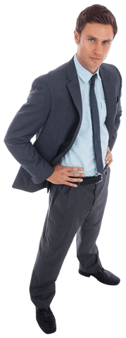 Confident Businessman in Suit Standing Hands on Hips Transparent Image