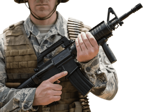soldier holding rifle with bullet belt and tactical gear on transparent background - Download Free Stock Videos Pikwizard.com
