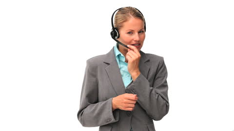 Professional Woman Using Headset in Business Setting