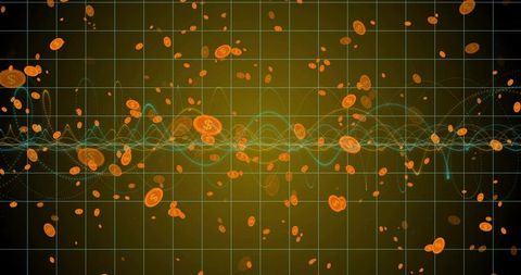 Digital Currency Symbols Floating in Blockchain Matrix