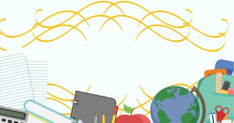 Colorful School Supplies with Abstract Yellow Design