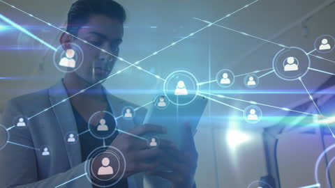 Businessman Networking with Digital Connections Overlay