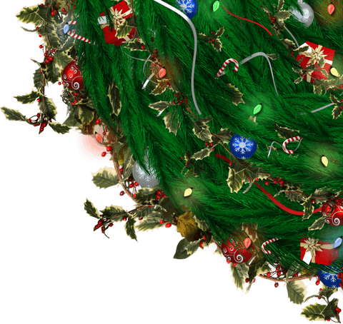 Transparent christmas tree with festive lights and baubles