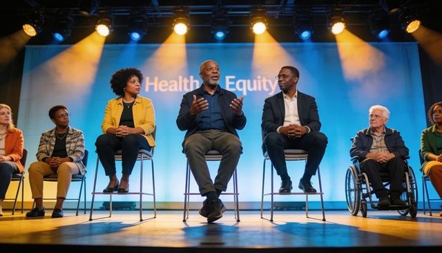 Senior leaders discussing health equity on stage during inclusive community care panel