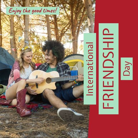 celebrating friendship with music and joyful camping experience - Download Free Stock Templates Pikwizard.com
