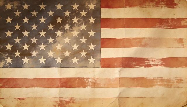Vintage weathered american flag distressed stars and stripes on creased aged paper