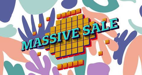 Retro Massive Sale Digital Poster with Vibrant Pastel Leaves