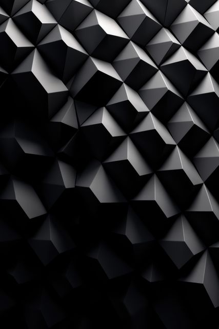 Black 3d angular shapes, created using generative ai technology. Black textured screen wallpaper background concept digitally generated image.