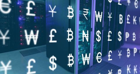 Global Currency Symbols Projected Over Data Servers - Download Free Stock Images Pikwizard.com