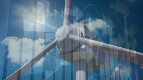 Wind Turbine Blades Middle High In Air With Digital Graphic