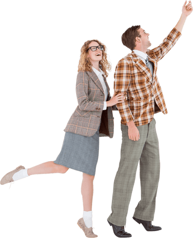 Transparent Happy Geeky Hipster Couple Excitedly Pointing Up - Download Free Stock Videos Pikwizard.com