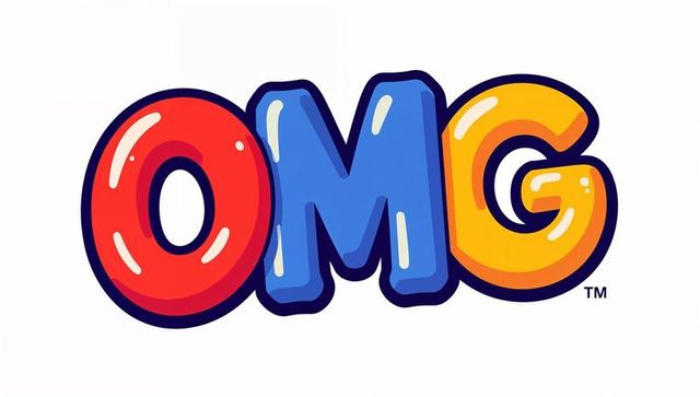 Glossy bubble omg typography red blue yellow with navy outline sticker style logo