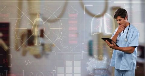 Doctor analyzing medical data using digital tablet