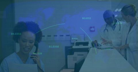 Healthcare professionals engaged in collaboration at medical facility